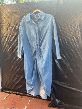 Denim High-Low Tie-Front Dress in Light Blue